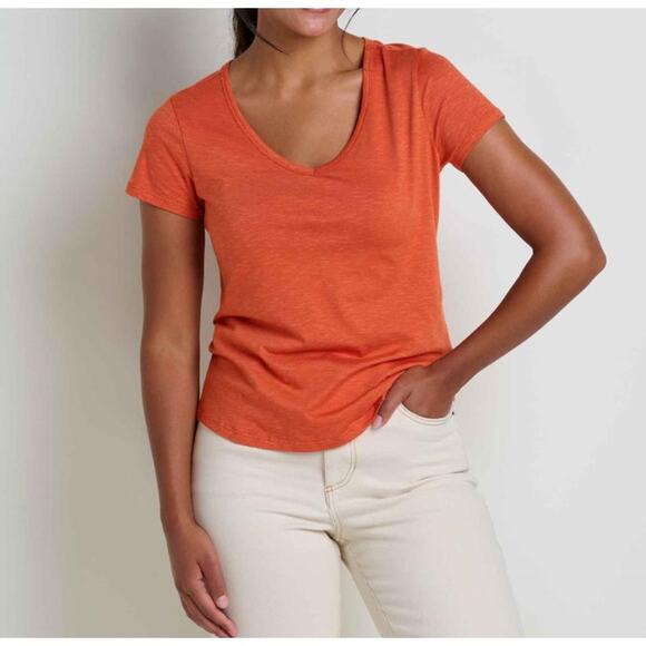 Toad & Co Women's size XS Orange V-neck Shirt Gorpcore Loungewear Lightweight - Picture 1 of 10